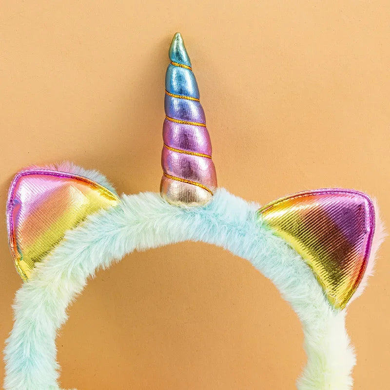Unicorn Plush Earmuffs with Metallic Ears and Horns for Kids