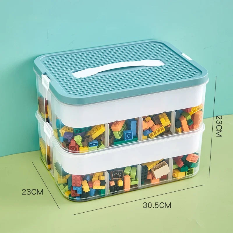 Stackable Kids Building Block Storage Box with 1–3 Layers and Play Lid