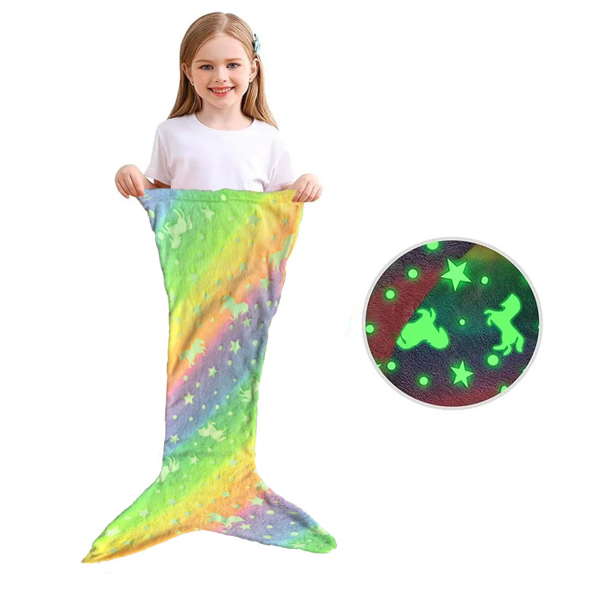 Glow Mermaid Tail Blanket - Soft Wearable Fleece Blanket for Kids