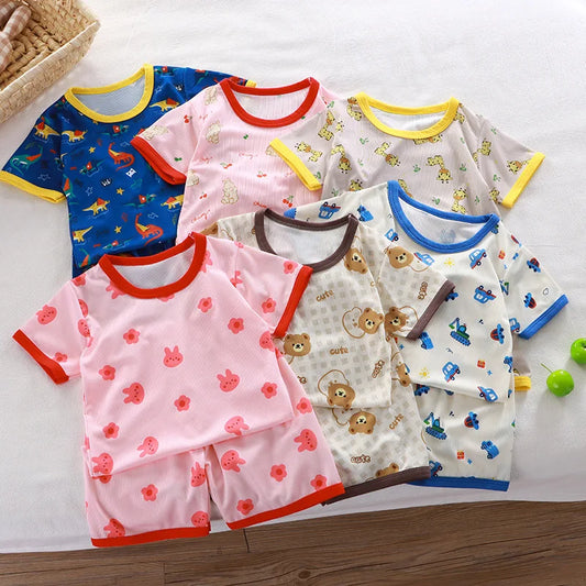 Short Sleeve Kids Pyjama Set with Cute Cartoon Prints