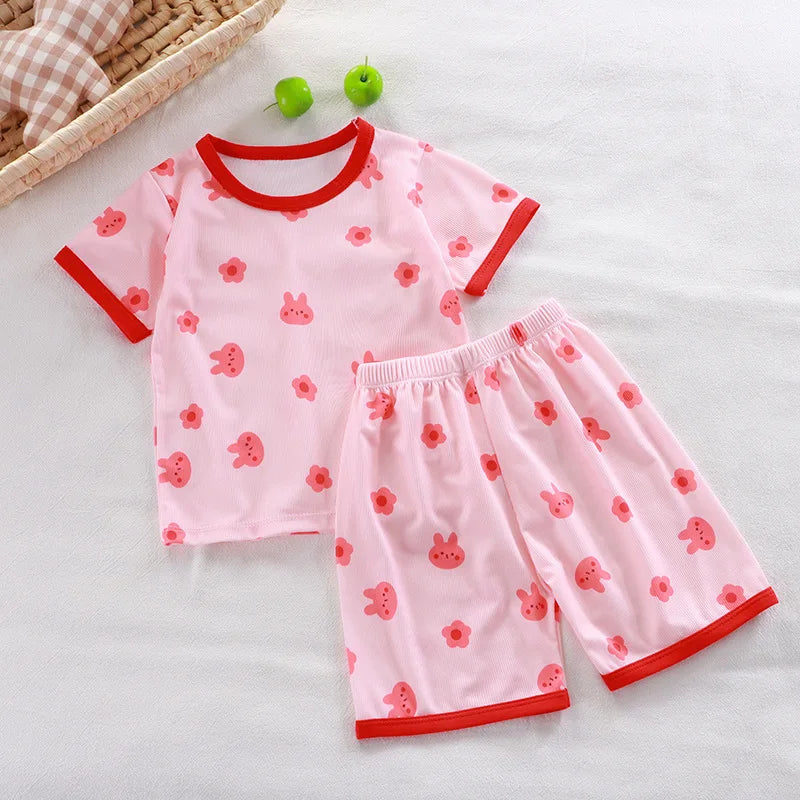 Short Sleeve Kids Pyjama Set with Cute Cartoon Prints
