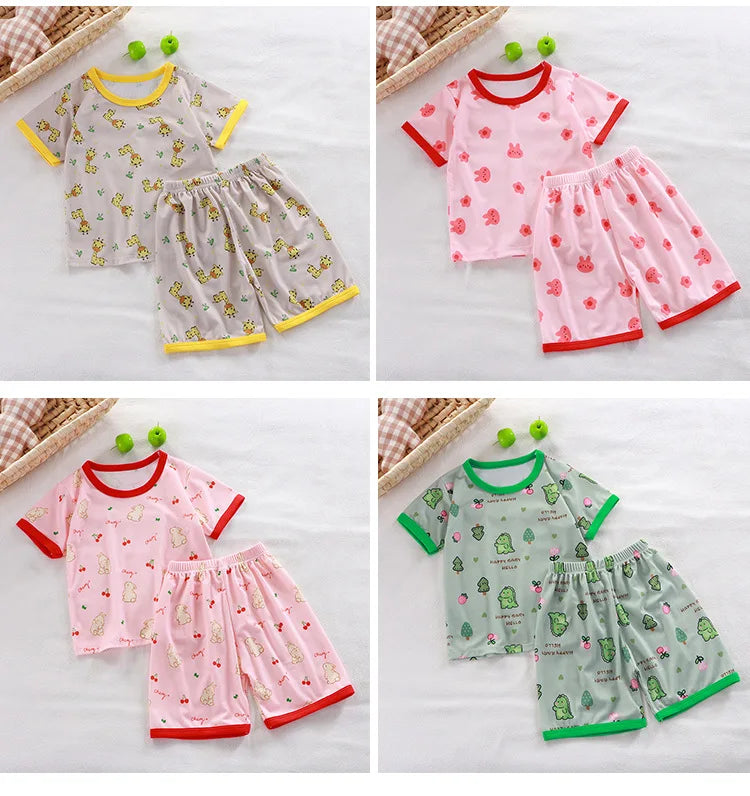 Short Sleeve Kids Pyjama Set with Cute Cartoon Prints