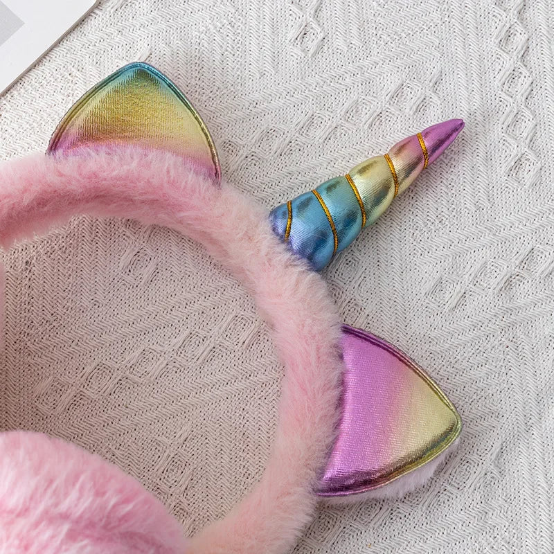 Unicorn Plush Earmuffs with Metallic Ears and Horns for Kids