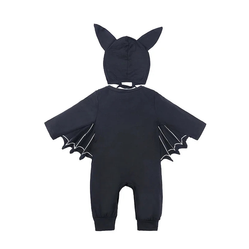 Baby Bat Romper Costume - Black Halloween Jumpsuit with Wing Sleeves