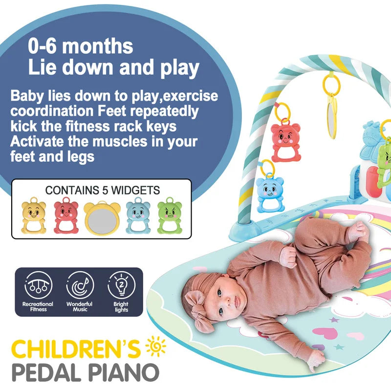 Baby Piano Play Gym with Music Mat and Sensory Toys