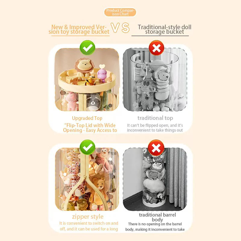 Transparent Plush Toy Storage Tower with Zipper Cover