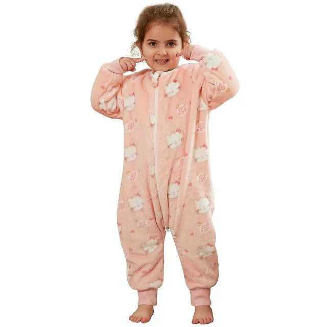 Warm Flannel Kids Sleepsack Pyjamas with Cute Cartoon Animal Prints