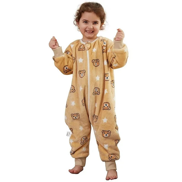 Warm Flannel Kids Sleepsack Pyjamas with Cute Cartoon Animal Prints