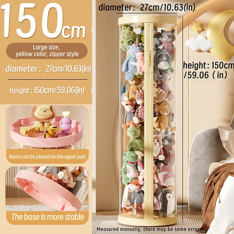 Transparent Plush Toy Storage Tower with Zipper Cover