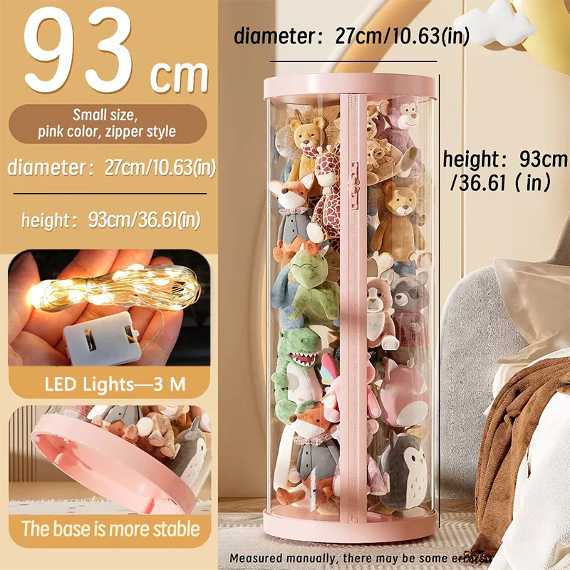 Transparent Plush Toy Storage Tower with Zipper Cover