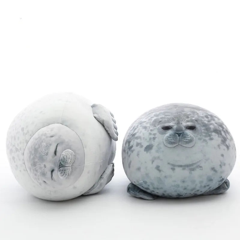 Blob Seal Plush Pillow - Soft Round Stuffed Seal Toy for Kids