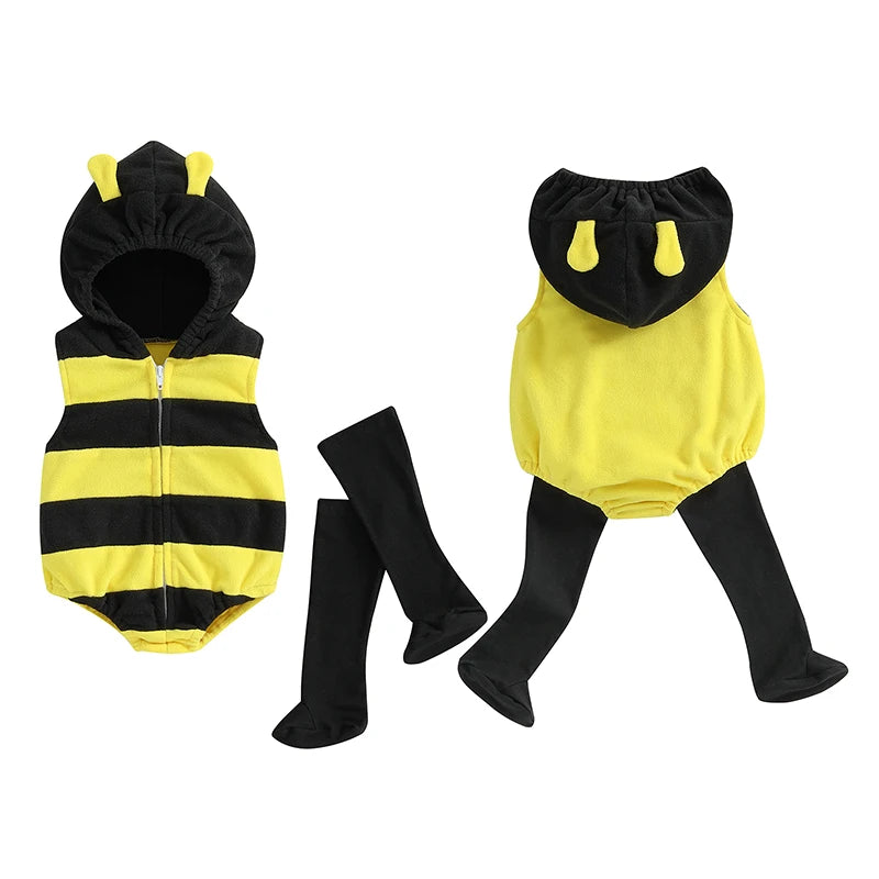 Baby Bee Romper Costume - Hooded Bumblebee Outfit with Long Socks