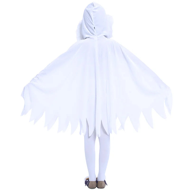 Kids Glow Ghost Costume - White Halloween Cape Outfit with Hood