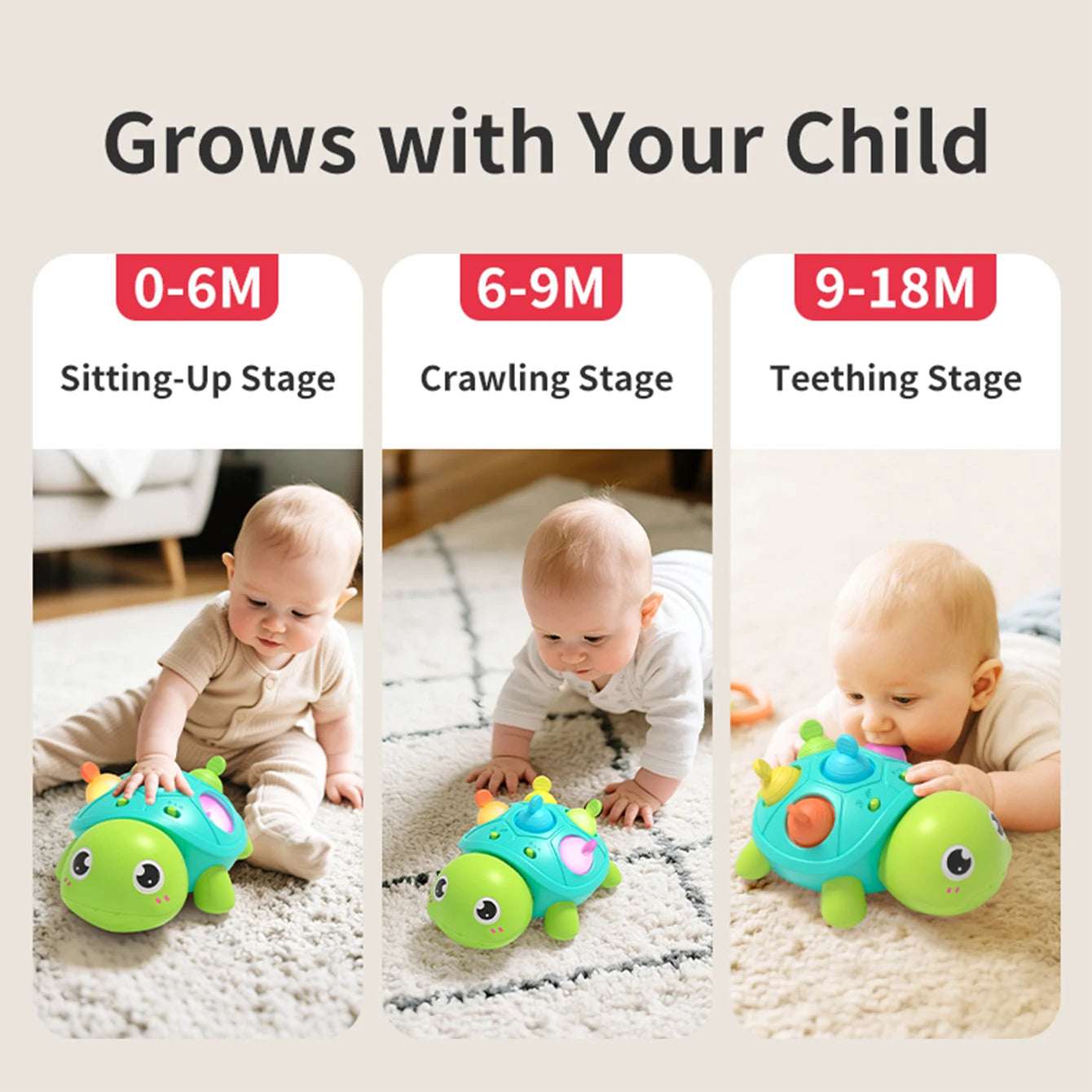 Crawling Turtle Toy with Music and Lights for Babies