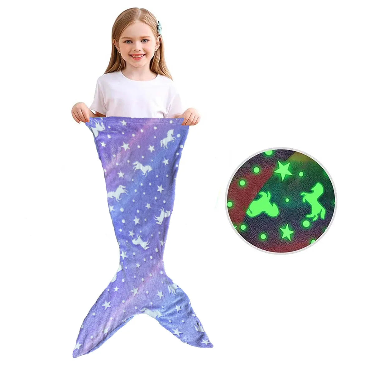 Glow Mermaid Tail Blanket - Soft Wearable Fleece Blanket for Kids
