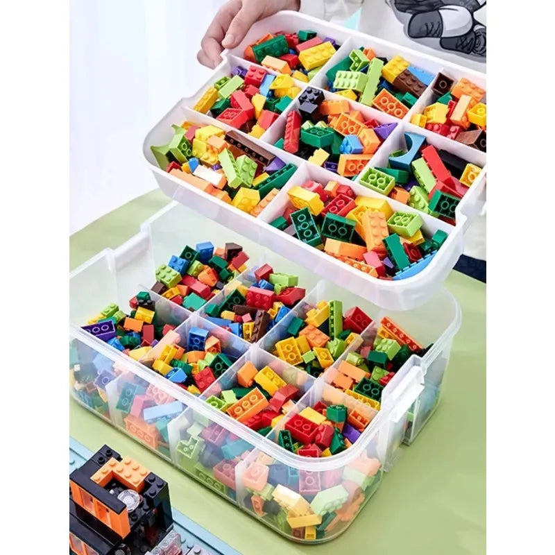 Stackable Kids Building Block Storage Box with 1–3 Layers and Play Lid