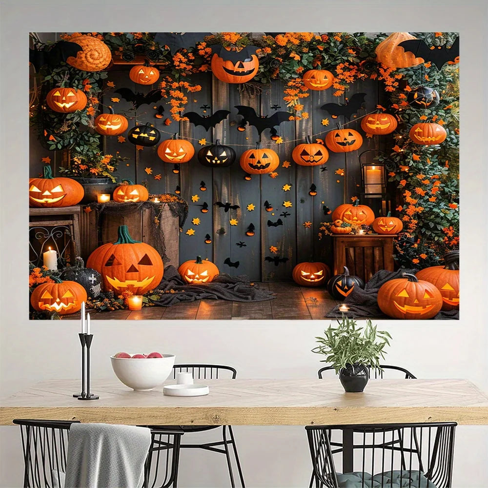 Pumpkin Halloween Backdrop - Autumn Party Banner for Photos & Decor
