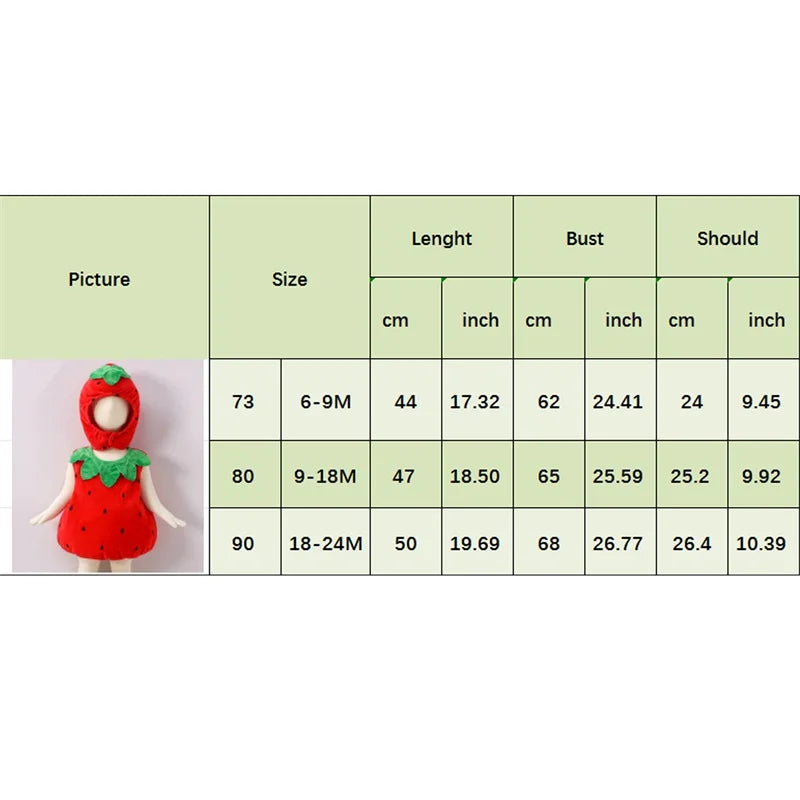 Baby Strawberry Costume - Sleeveless Fruit Romper Outfit with Hat
