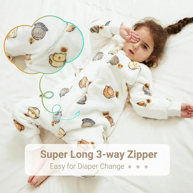Warm Flannel Kids Sleepsack Pyjamas with Cute Cartoon Animal Prints