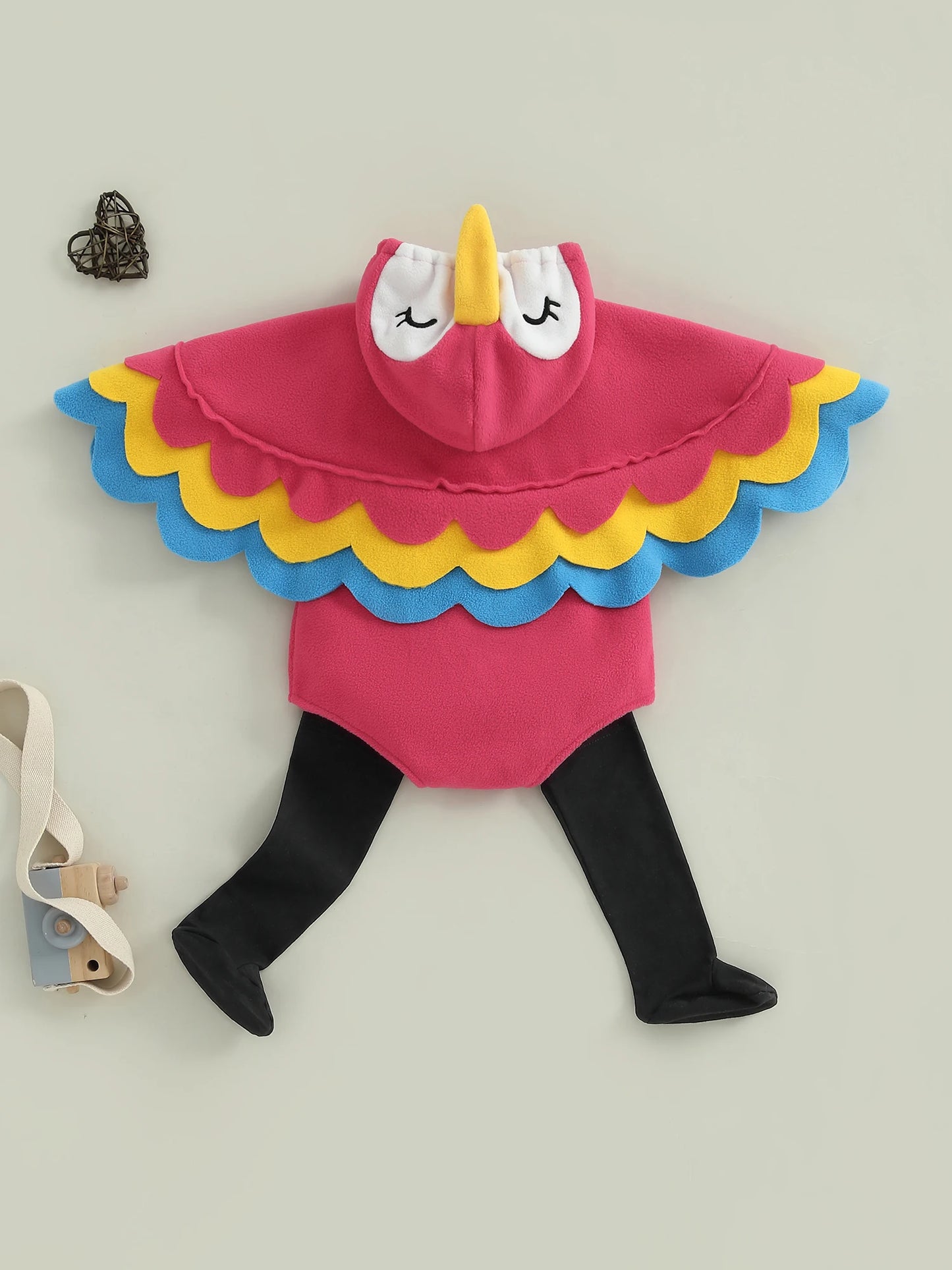 Baby Bird Costume Romper - Hooded Parrot Outfit with Wing Sleeves & Socks