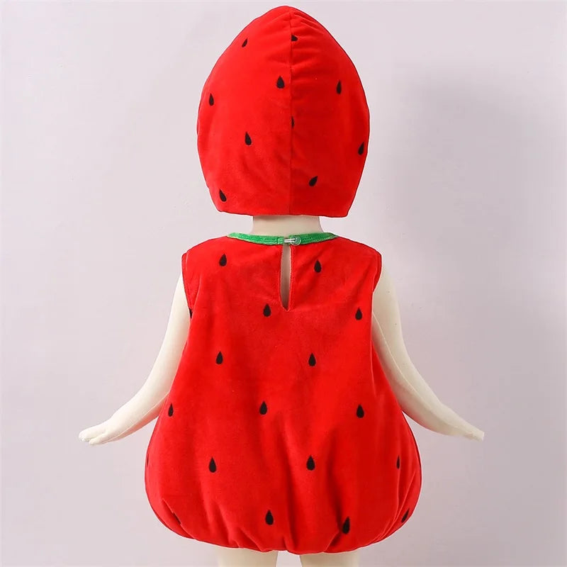 Baby Strawberry Costume - Sleeveless Fruit Romper Outfit with Hat