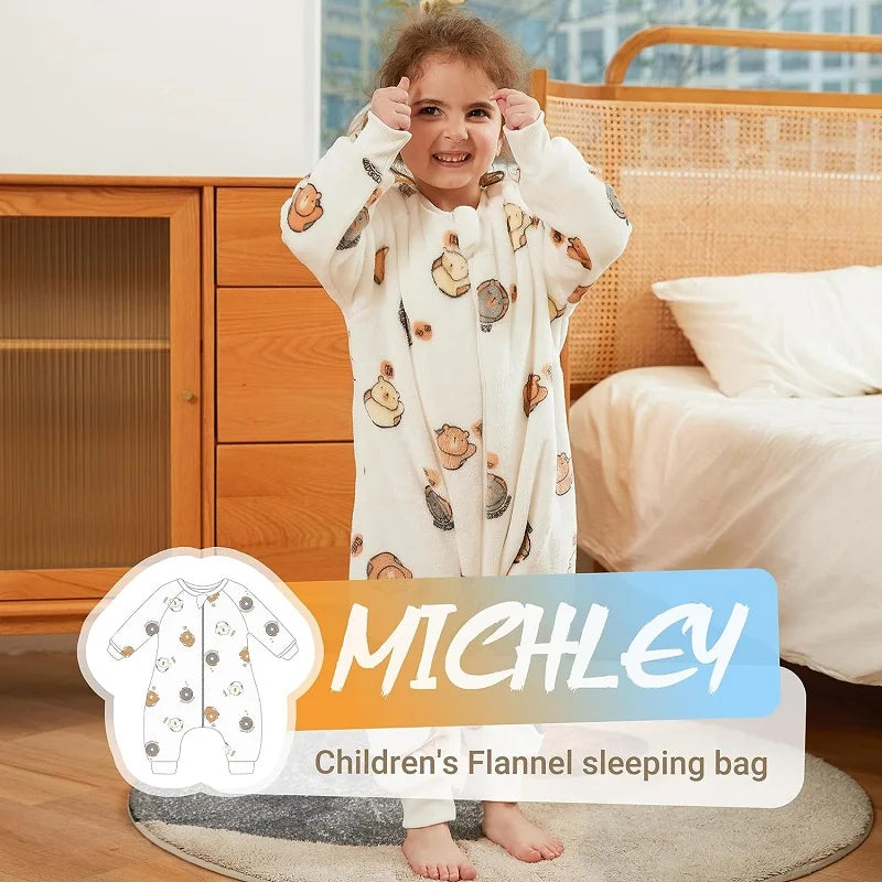 Warm Flannel Kids Sleepsack Pyjamas with Cute Cartoon Animal Prints