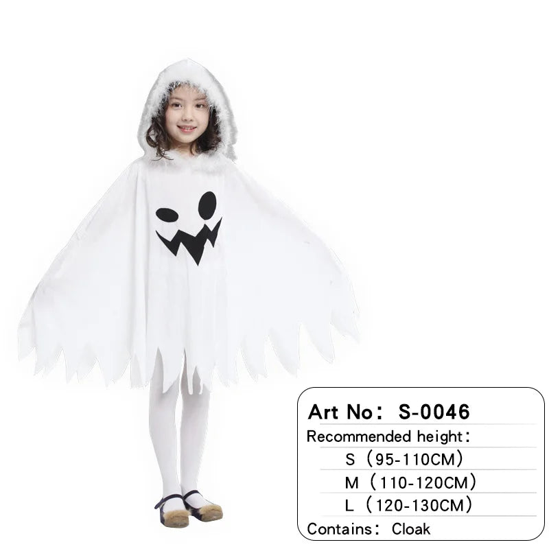 Kids Glow Ghost Costume - White Halloween Cape Outfit with Hood