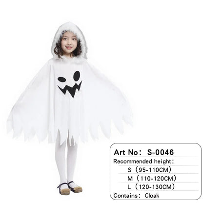 Kids Glow Ghost Costume - White Halloween Cape Outfit with Hood