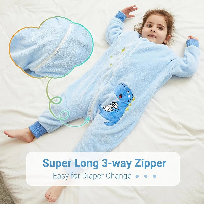 Warm Flannel Kids Sleepsack Pyjamas with Cute Cartoon Animal Prints