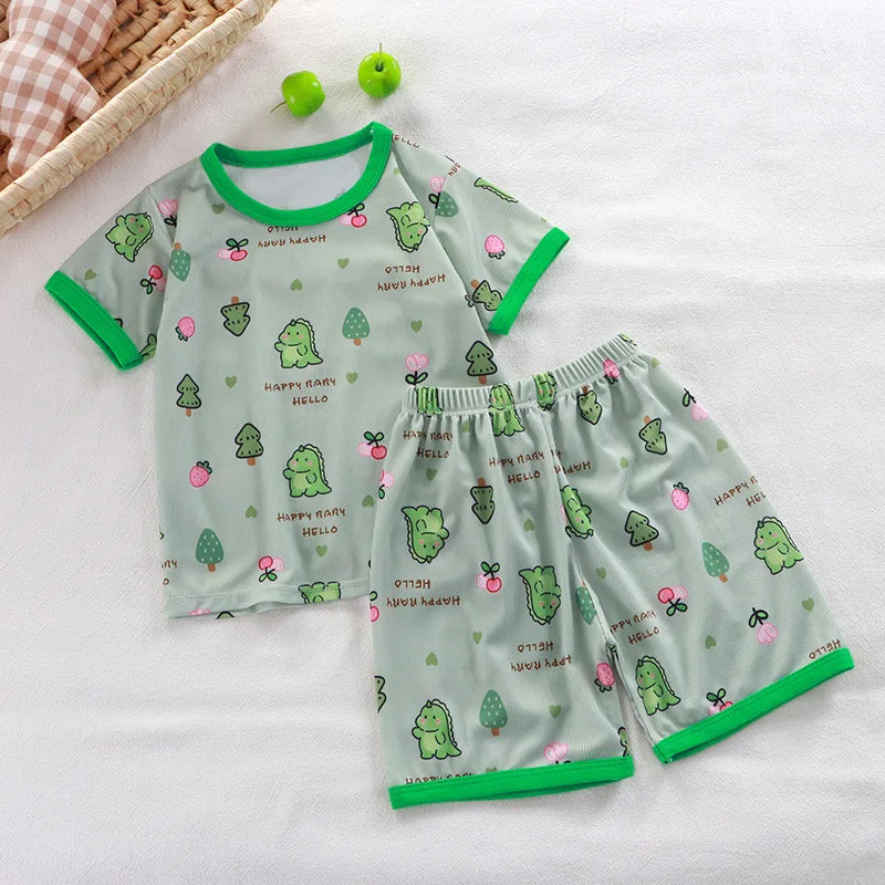 Short Sleeve Kids Pyjama Set with Cute Cartoon Prints