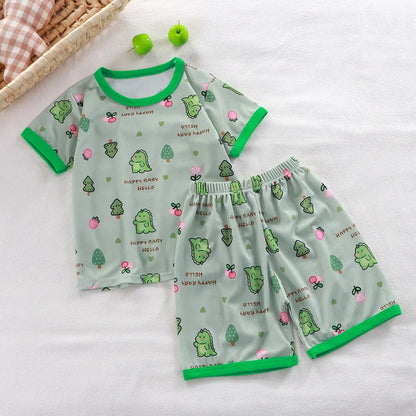 Short Sleeve Kids Pyjama Set with Cute Cartoon Prints