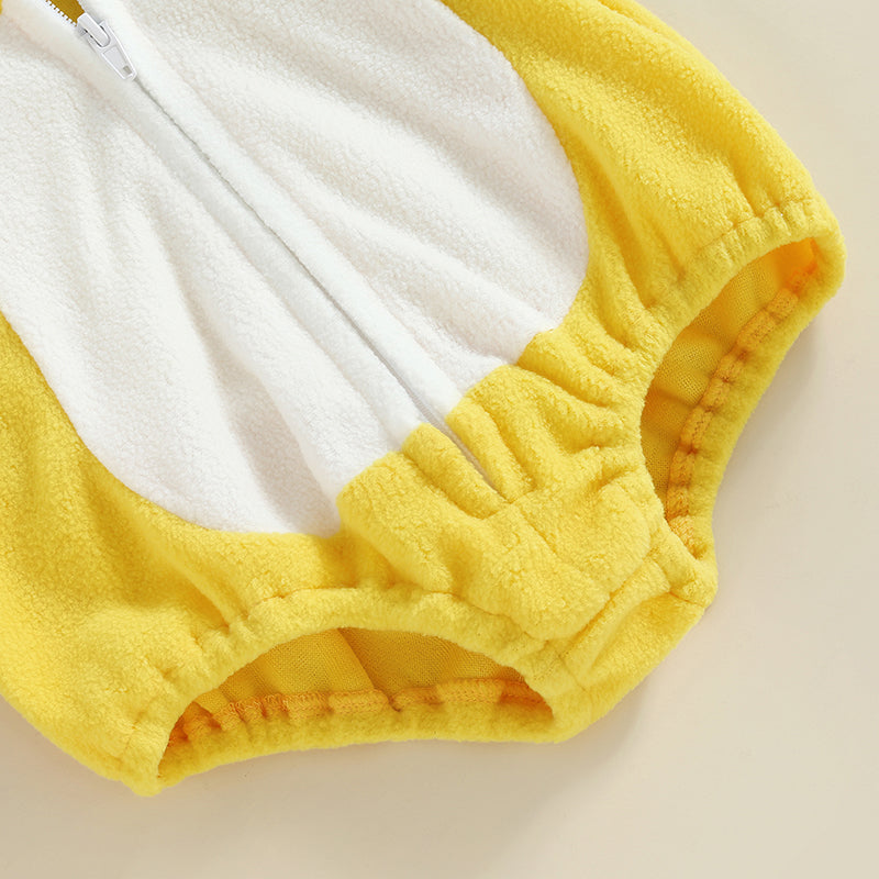 Baby Chick Romper Costume - Hooded Animal Outfit with Striped Leg Warmers