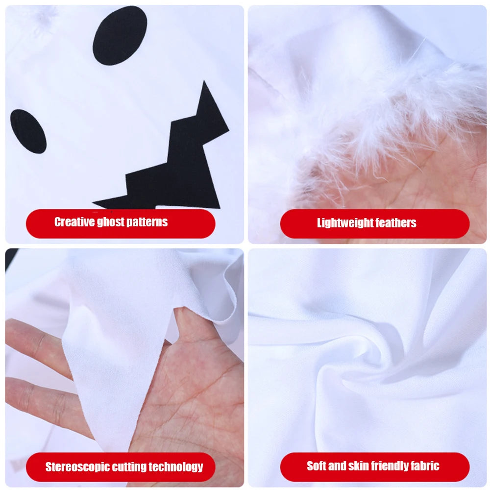 Kids Glow Ghost Costume - White Halloween Cape Outfit with Hood
