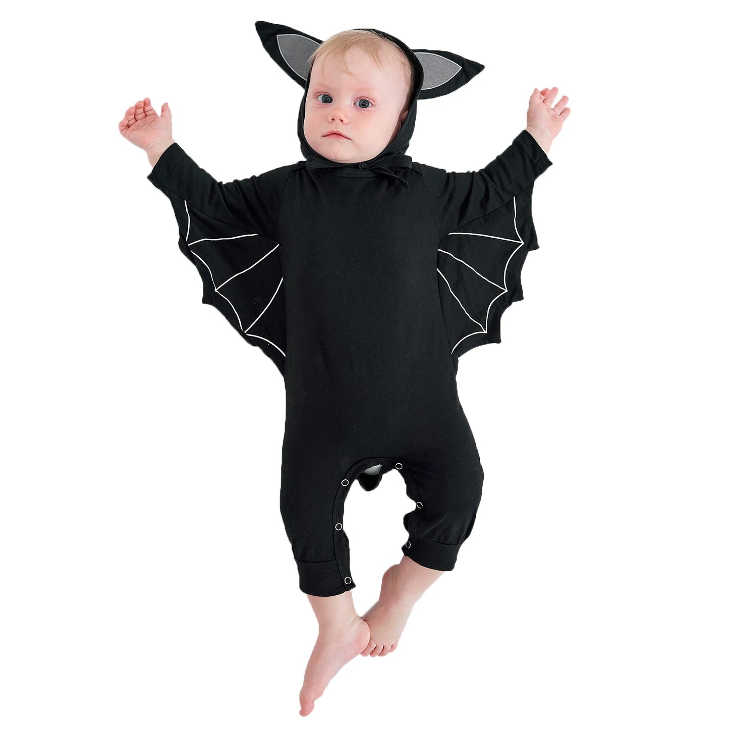 Baby Bat Romper Costume - Black Halloween Jumpsuit with Wing Sleeves