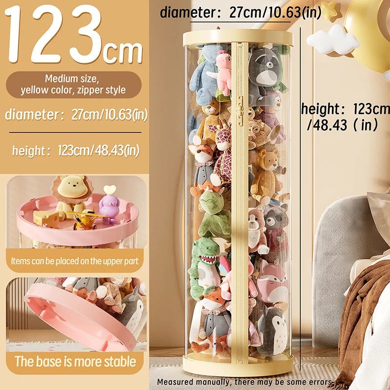Transparent Plush Toy Storage Tower with Zipper Cover