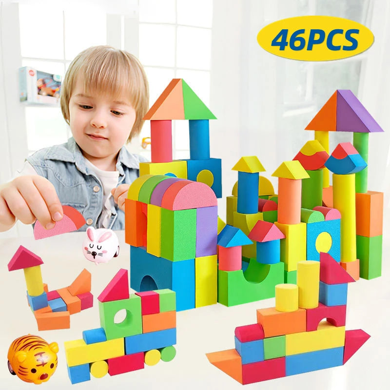 46PCS Soft Building Blocks | Educational Stackable Toys for Kids