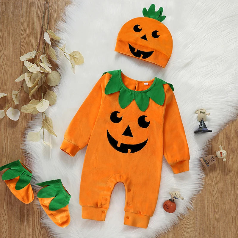 Baby Pumpkin Halloween Costume - Infant Pumpkin Romper Outfit & Dress-Up Set