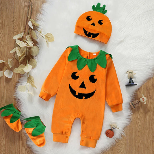 Baby Pumpkin Halloween Costume - Infant Pumpkin Romper Outfit & Dress-Up Set