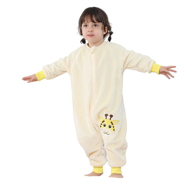Warm Flannel Kids Sleepsack Pyjamas with Cute Cartoon Animal Prints