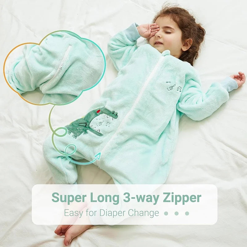 Warm Flannel Kids Sleepsack Pyjamas with Cute Cartoon Animal Prints
