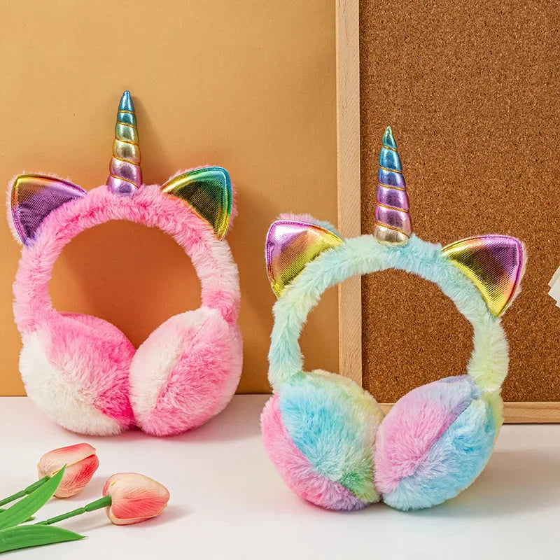Unicorn Plush Earmuffs with Metallic Ears and Horns for Kids