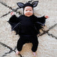 Baby Bat Romper Costume - Black Halloween Jumpsuit with Wing Sleeves