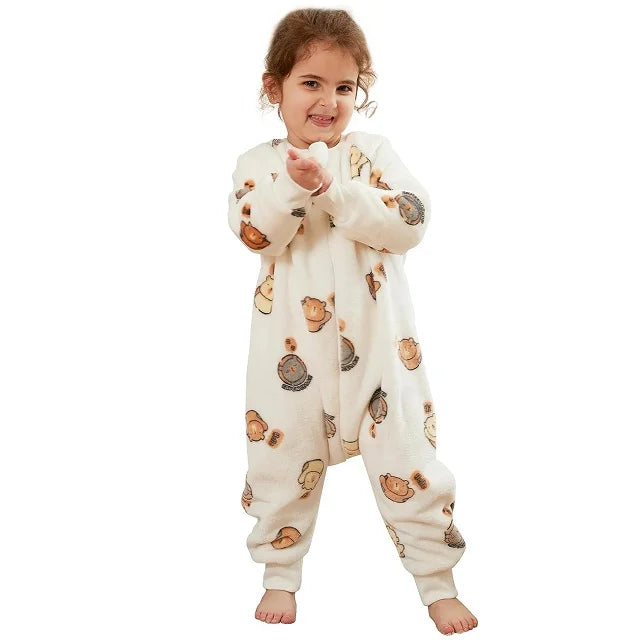 Warm Flannel Kids Sleepsack Pyjamas with Cute Cartoon Animal Prints
