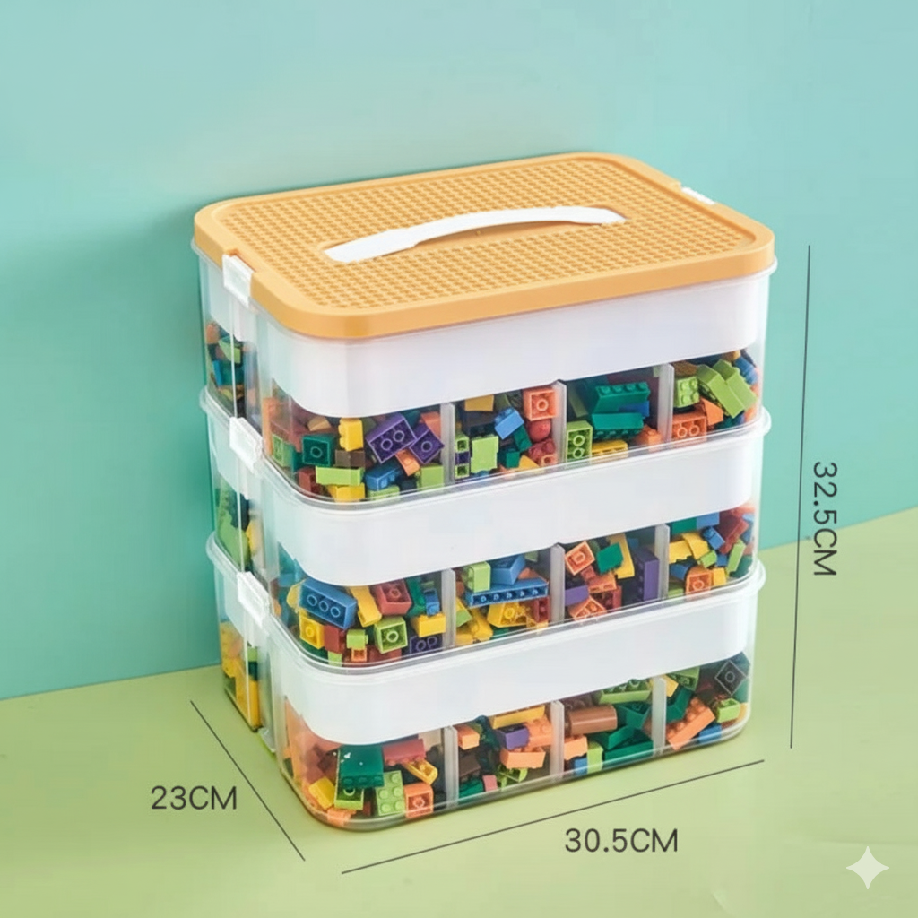 Stackable Kids Building Block Storage Box with 1–3 Layers and Play Lid