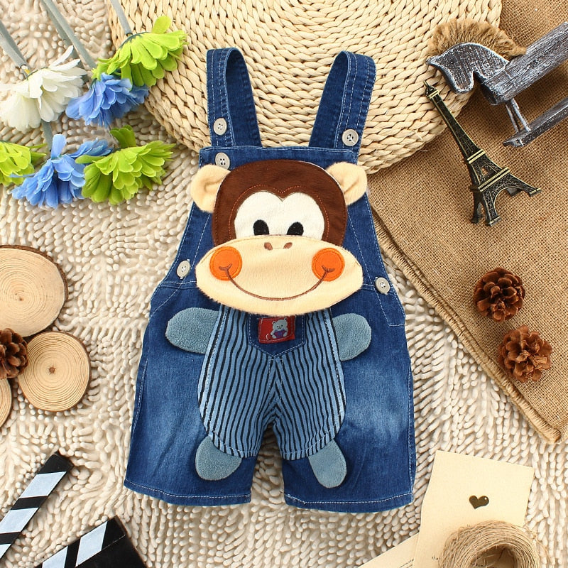 Animal Designed Denim Baby Overalls