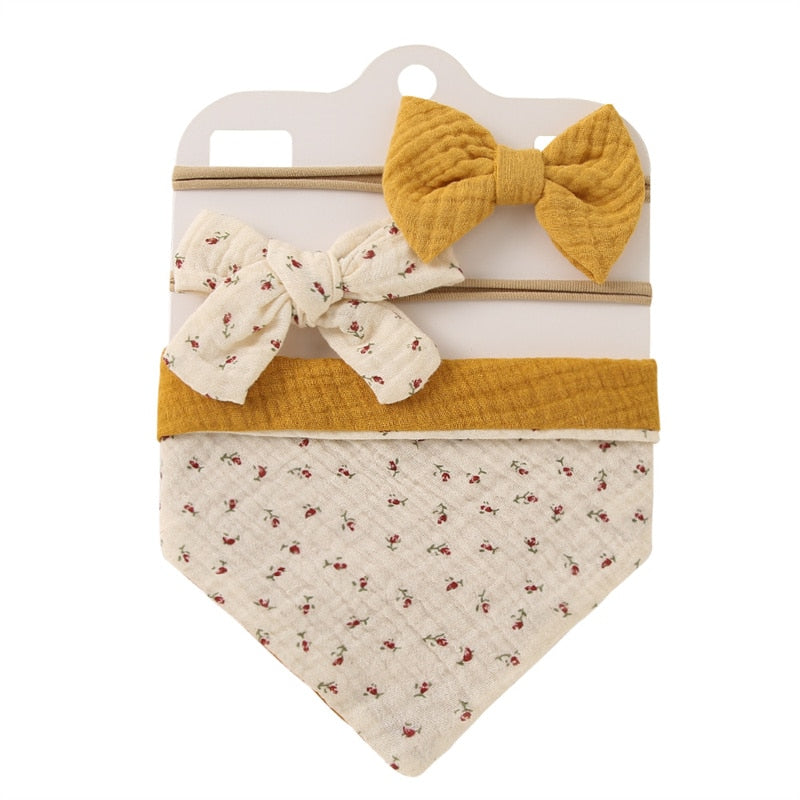 Triangle Muslin Cotton Bibs with Headbands (3pcs)