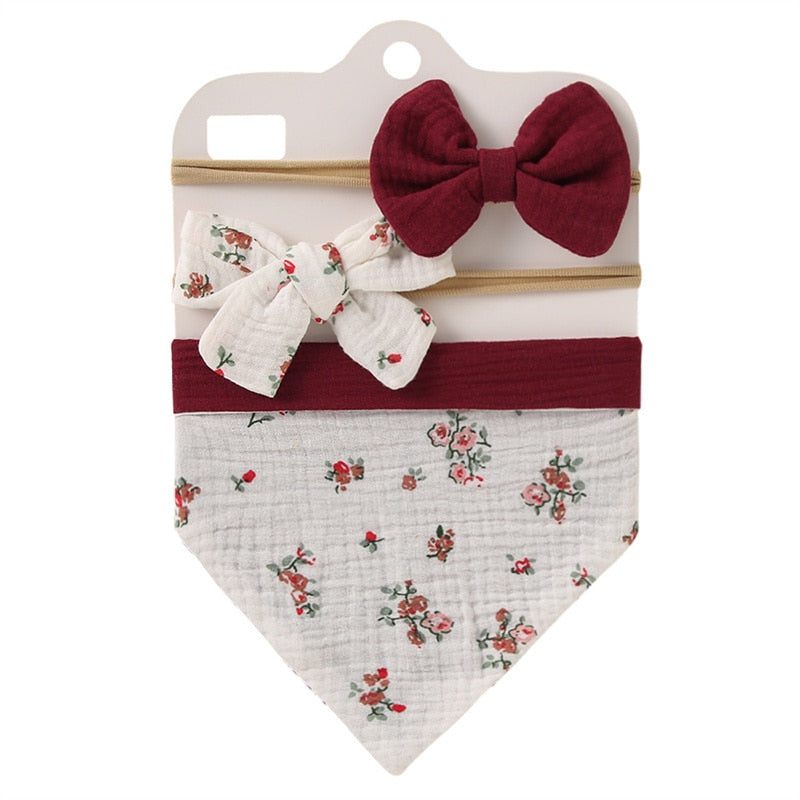 Triangle Muslin Cotton Bibs with Headbands (3pcs)