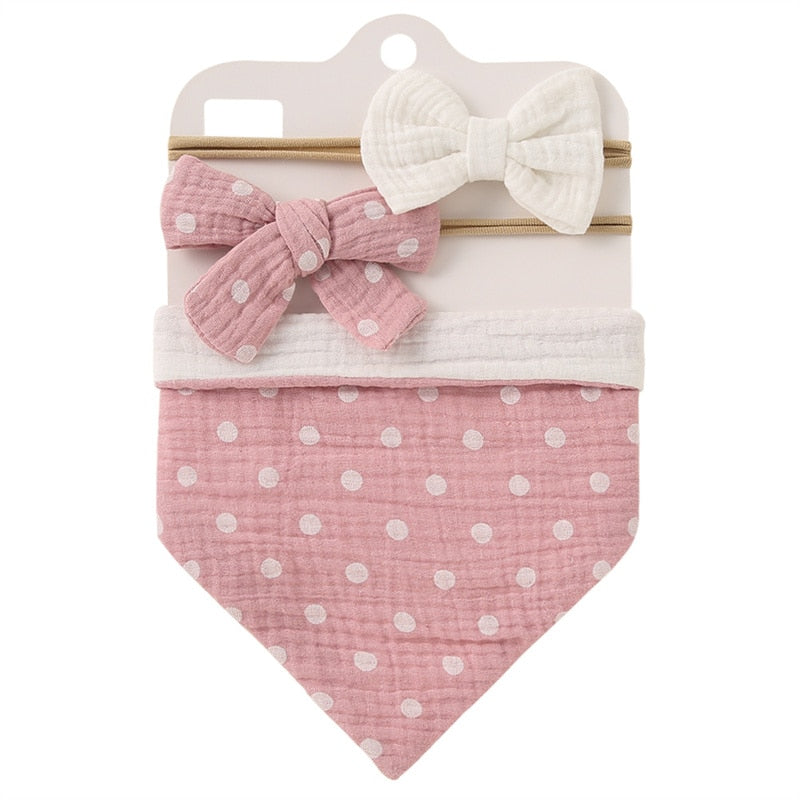 Triangle Muslin Cotton Bibs with Headbands (3pcs)