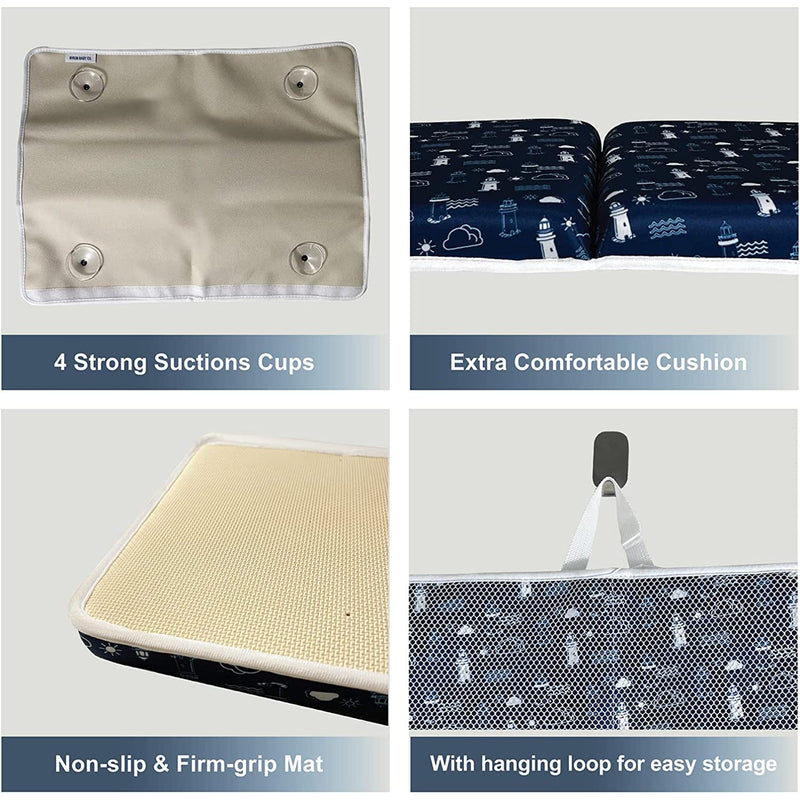 Baby Bath Kneeler and Elbow Rest Pad, Non-Slip, Built-in Toy and Toiletry Pockets